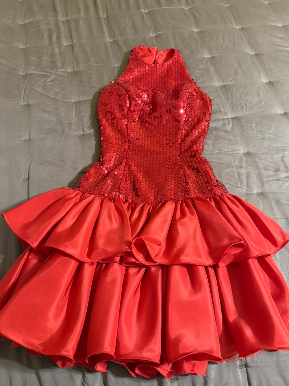 VTG Mike Benet Red Sequin Halter Tiered Ruffle Prom Dress 4 (Fits Modern 00/XXS)
